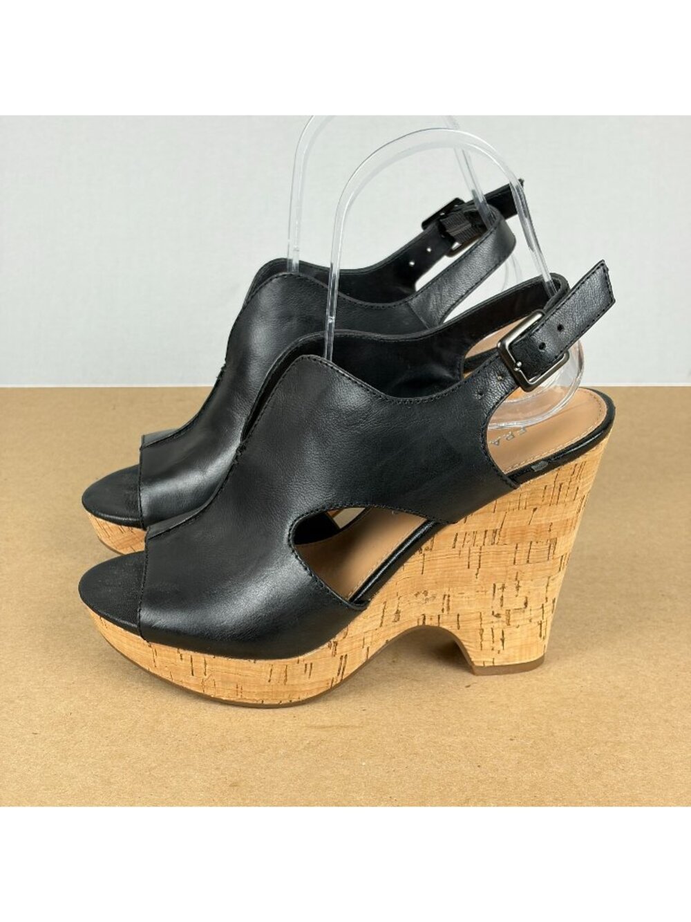 Franco Sarto Gallard Cork Wedge Heels Sandals Womens 6 Black Tan Slingback